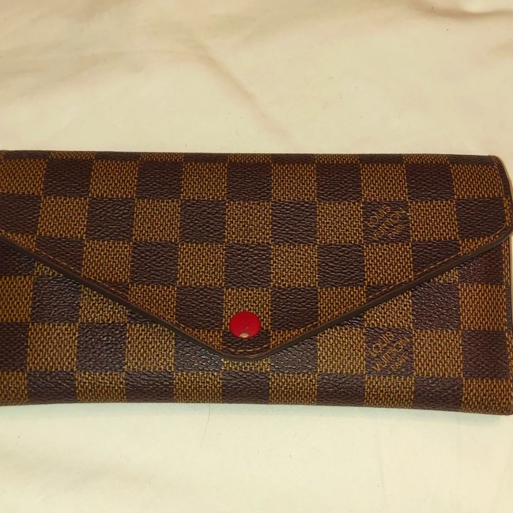 ❤️LOUIS VUITTON Damier Ebene Josephine Wallet with Red Leather Trim
